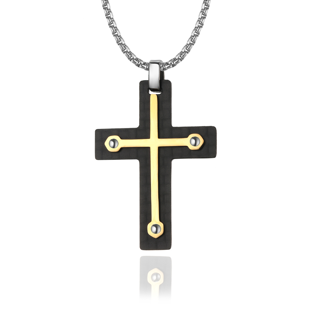 Two-Toned Cross Pendant with Stainless Steel Chain from Chinese Jewelry Manufacturer.