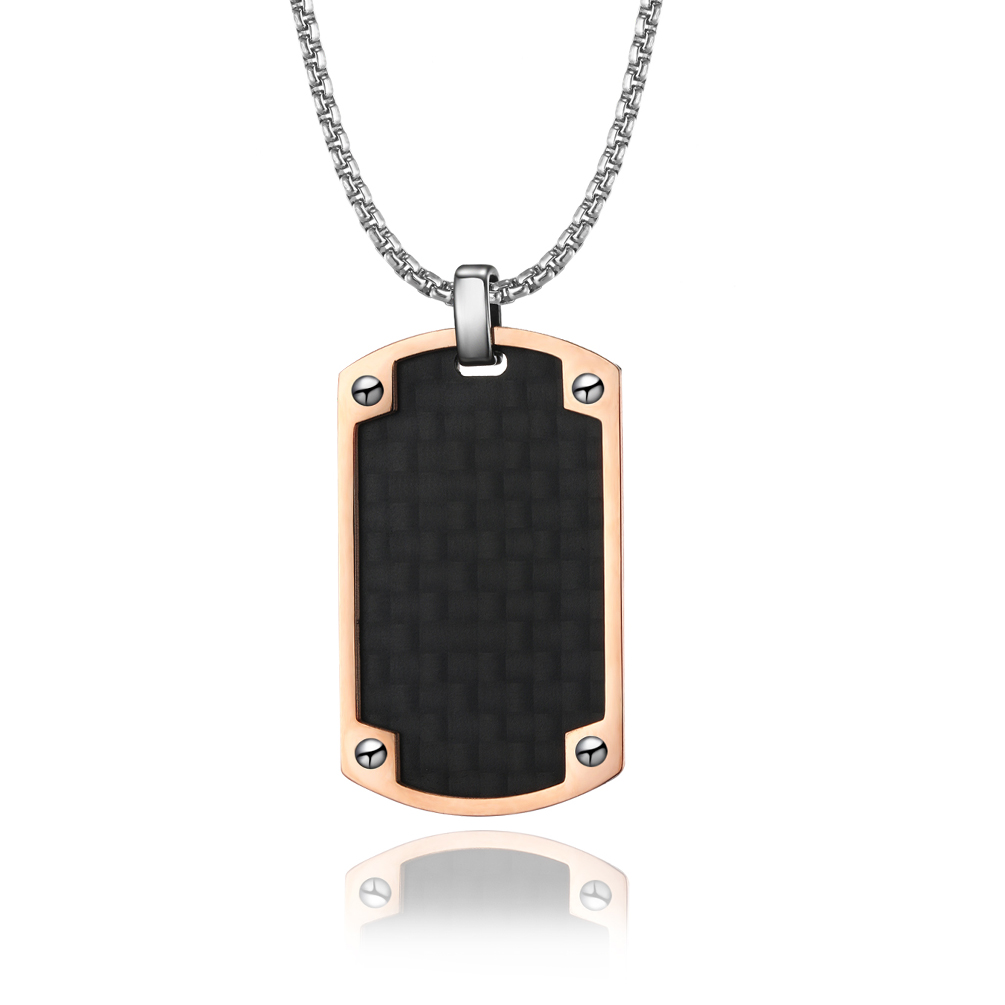 Two-Toned Rectangular Pendant with Stainless Steel Chain from Chinese Jewelry Exporter.