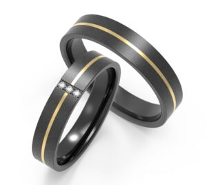 Dark Ring with Gold Stripe and Diamond Accents