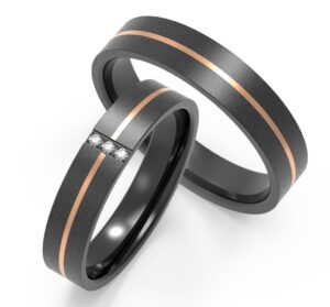 Gray Ring with Gold Stripes and Multiple Diamonds