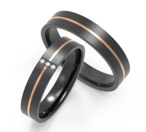 Matching Black Rings with Golden Stripe and Diamond Embellishments
