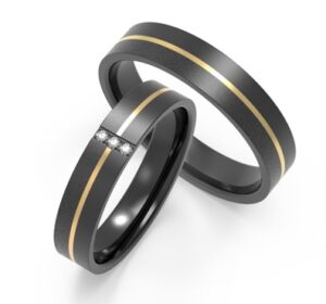 Contemporary Black Rings with Silver Detailing and Diamonds