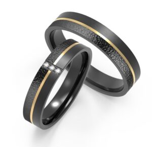 Black Rings with Textured Golden Band and Diamond Embellishments