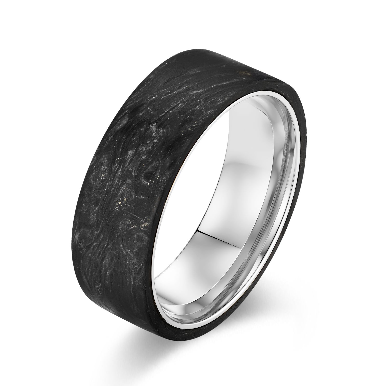 Silver Frame Carbon Fiber Ring