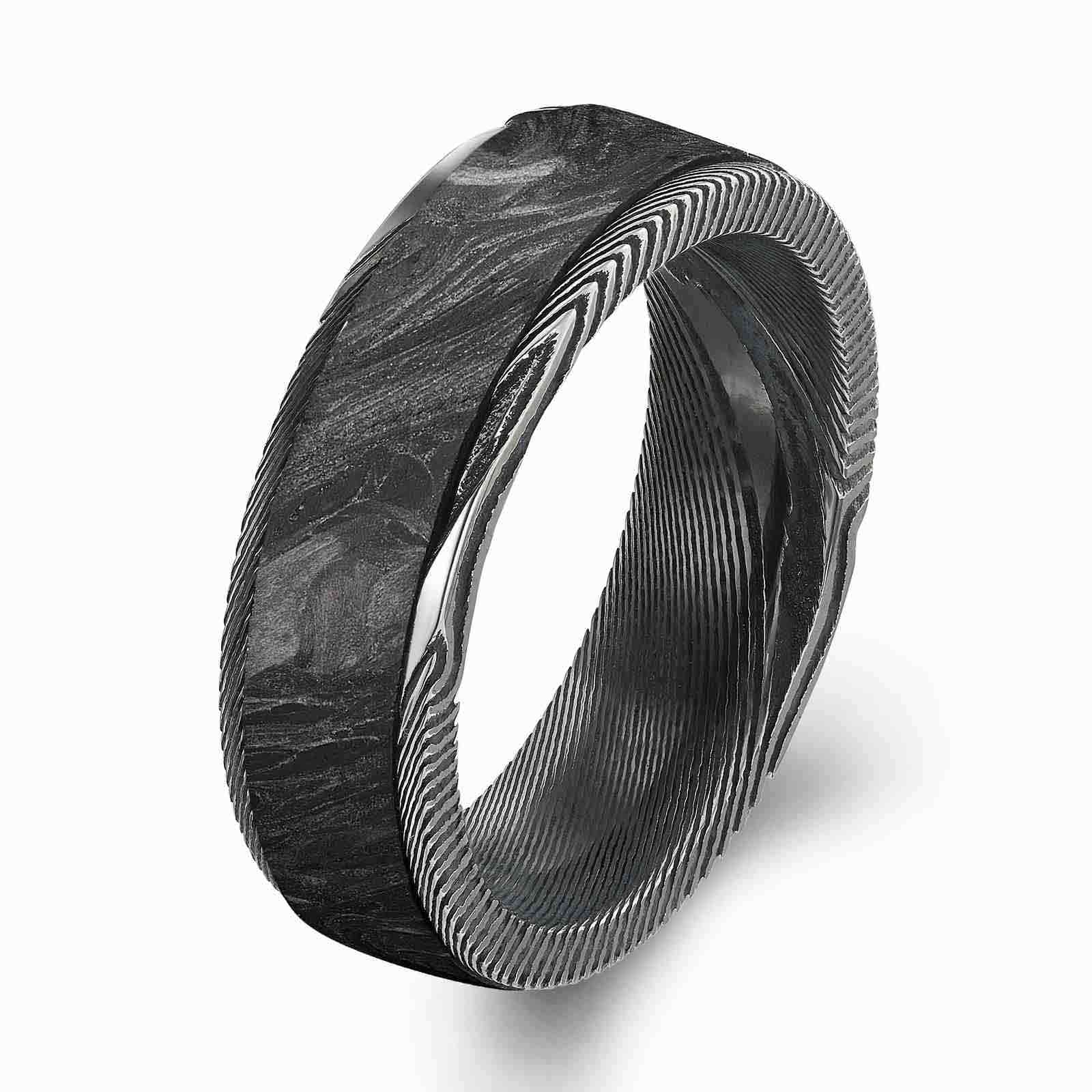 Damascus Steel Frame Carbon Fiber Ring