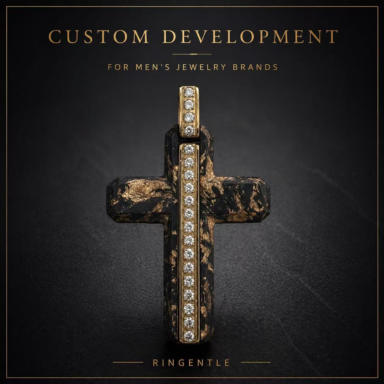 Black gold forged carbon fiber cross pendant