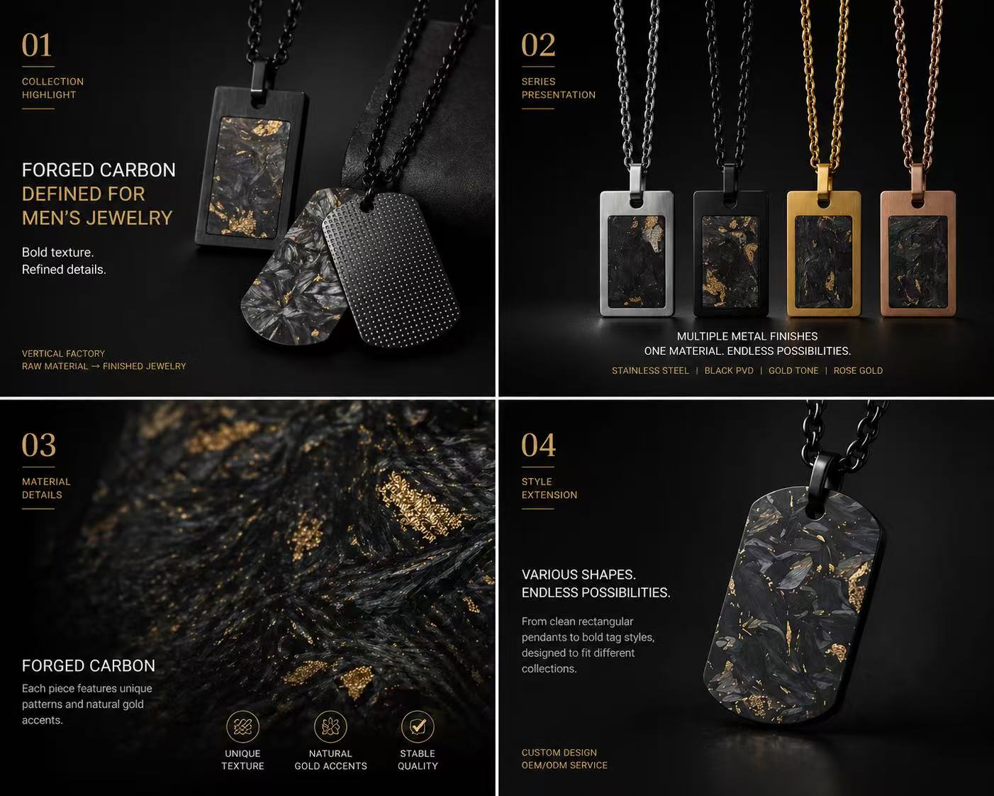 Carbon fiber dog tag pendant modern jewelry