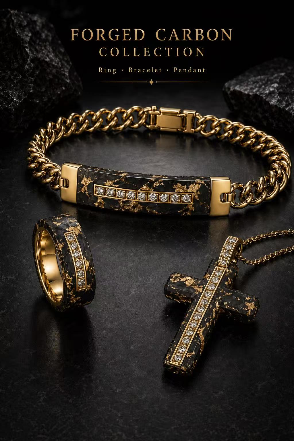 Men's carbon fiber jewelry set OEM manufacturing