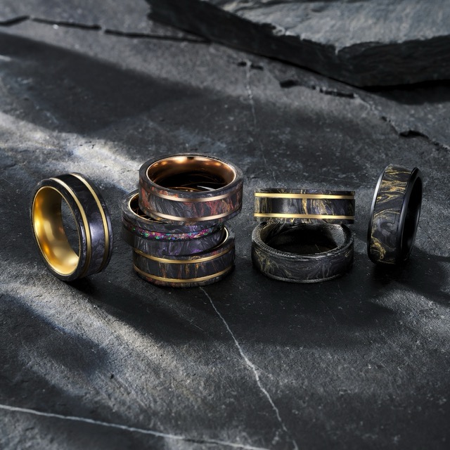 Colored forged carbon fiber rings collection by Ringentle