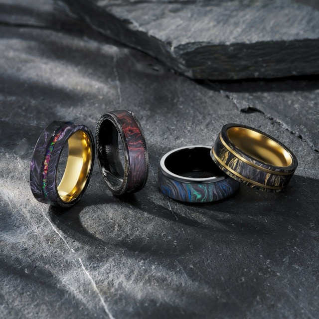 colored forged carbon fiber effects for jewelry brands including black gold green red and silver grey
