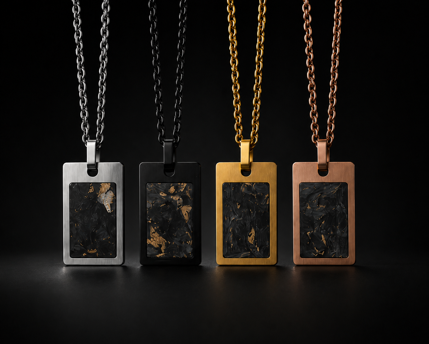 Forged carbon fiber pendants on different metal frames