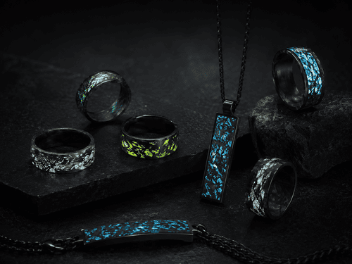 Glow in the dark forged carbon fiber material effect for jewelry