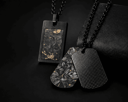 Forged carbon fiber pendants and dog tags