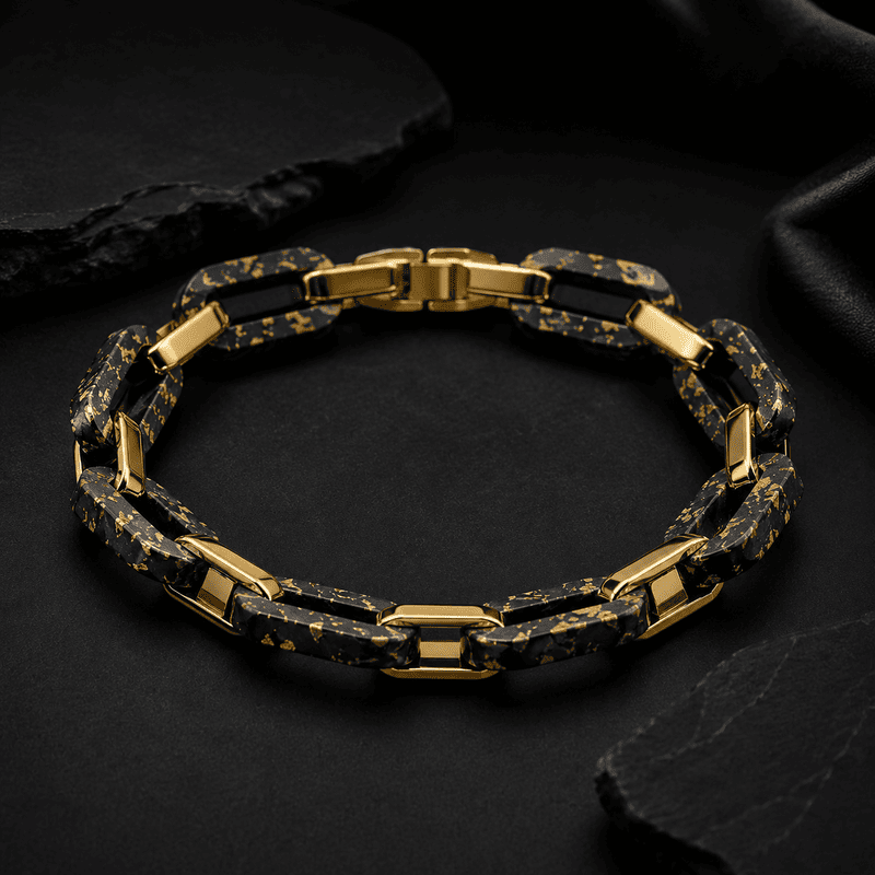 Custom forged carbon fiber chain bracelet with metal hardware