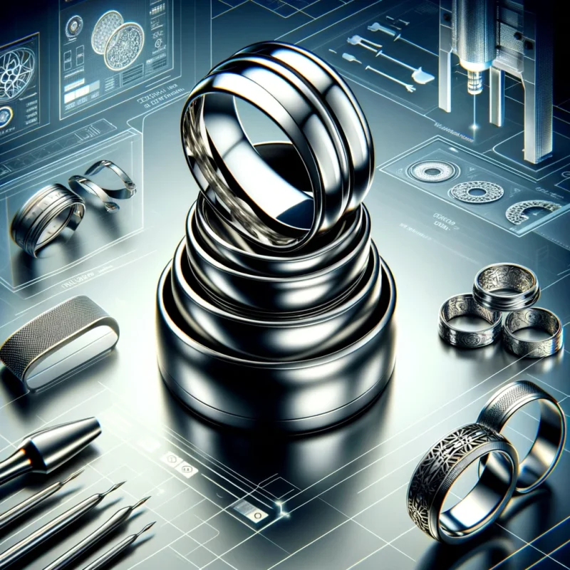 stainless steel jewelry manufacturing. The image features an array of stainless steel rings